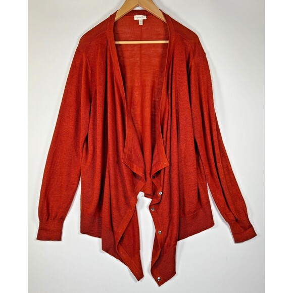 Garnet Hill Linen Cardigan Womens XL Burnt Orange Asymmetrical Hem Button Front - Picture 1 of 15